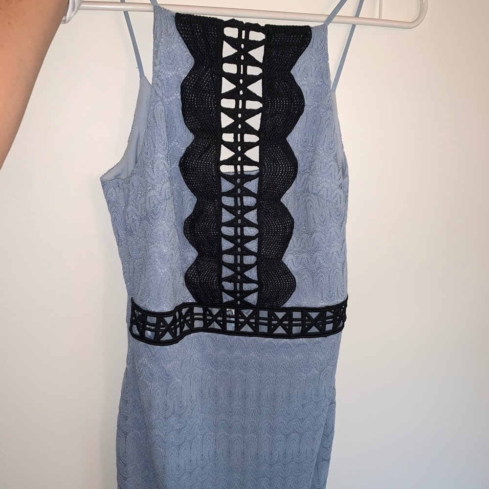 Topshop light blue and black strapless dress